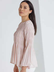 Marco Polo Long Sleeve Pleated Top - Blush