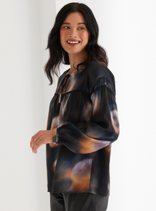 Marco Polo Long Sleeve Gathered Top - Moonbeam