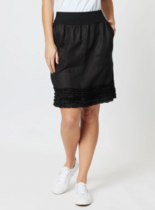Gordon Smith Ruffle Hem Linen Skirt - Black