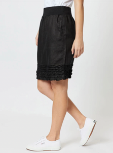 Gordon Smith Ruffle Hem Linen Skirt - Black